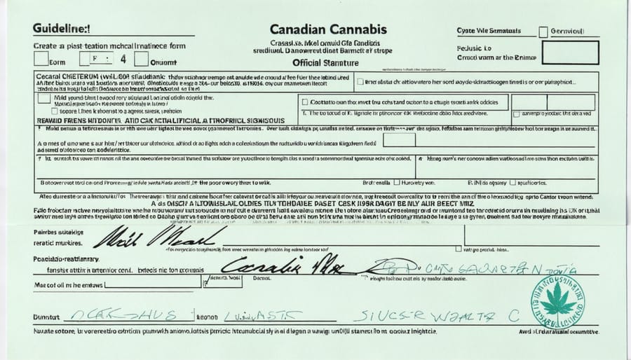 Medical cannabis prescription document with Canadian regulatory compliance elements